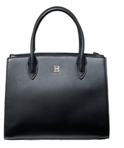 BAGCO - Women's Black Textured Leather Bag with Tricolor Side Panels