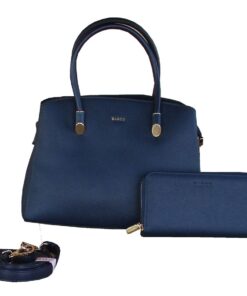 Bagco Womens Handbag Set-Structured Dome Satchel Wallet and Strap,Gold Hardware - Navy
