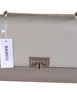 BAGCO - Women's Structured Shoulder Bag - Taupe Two-Tone - Gold Chain Strap