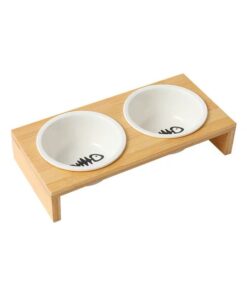 Bamboo-Ceramic Cat & Puppy Bowl Set
