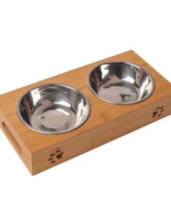Bamboo Small Dog Cat Food and Water Bowls Stand Feeder,13cm Diameter Bowl