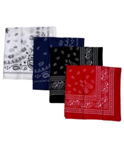 Bandanas 100% Cotton Paisley Print Head Wrap Scarf Wristband - Set of 4