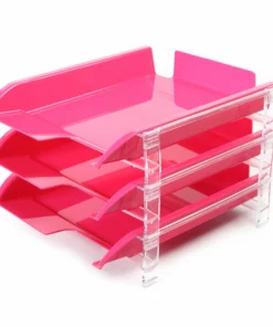 Bantex Vision Letter Tray with 3 Sliding Trays Pink