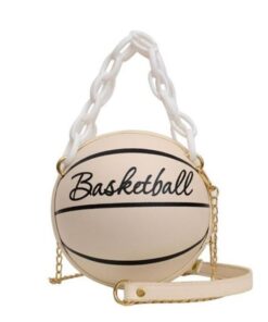 Basketball Shape Hand Bag Fashion- OFF WHITE