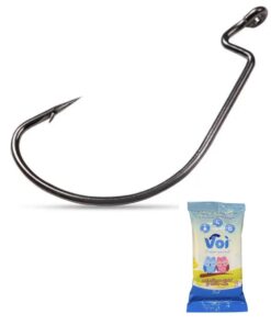 Bass Worm Hook Size 2/0 - Set of 20 - With Fishing Wipes