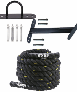Battle Rope 9m - 38mm Thick, Wall Anchor & Wall Rack Set - 1818 Fitness