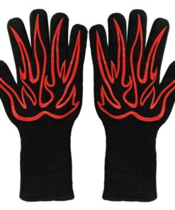 BBQ Gloves High Temperature Resistant 32cm Long 1 Pair Package - Big Flame Red