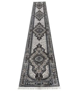 Beautiful Floral Soft Dark Grey Beige Long Passage Runner Rug - 300 L x 80 W cm