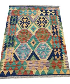 Beautiful Handmade Green and Blue Kilim Rug - 138 x 106 cm