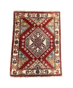 Beautiful Handwoven Afghan Kazak Small Area Rug - Red - 81 x 60 cm