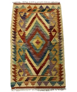 Beautiful Orange Multi Color Afghan Kilim Rug - 90 x 60 cm