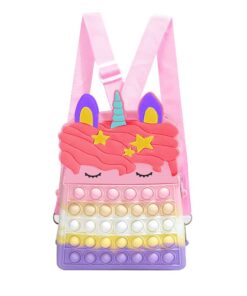 Beautiful Silicon Kids Unicorn Design Colorblock Pop It Backpack - Purple