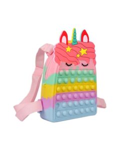 Beautiful Silicon Kids Unicorn Design Colorblock Pop It Backpack - Sky Blue