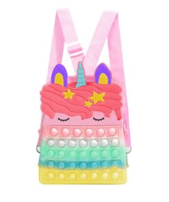 Beautiful Silicon Kids Unicorn Design Colorblock Pop It Backpack - Yellow