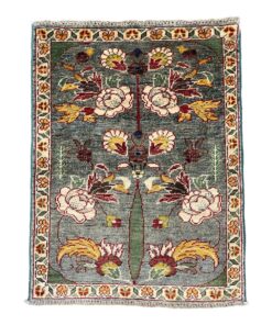 Beautiful Teal Green Small Size Floral Chobi Runner Rug - 85 x 66 cm