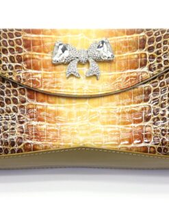 Beige Luxury Clutch with Ribbon and Chain