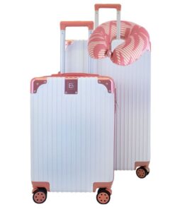 Berlin Spinner Suitcase Hardshell Set -With Neck Pillow - Rose Gold - 55cm & 75cm - Pink