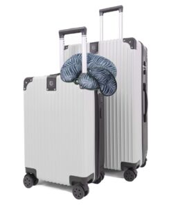 Berlin Spinner Suitcase Hardshell Set -With Neck Pillow - Rose Gold - 55cm & 75cm - Silver