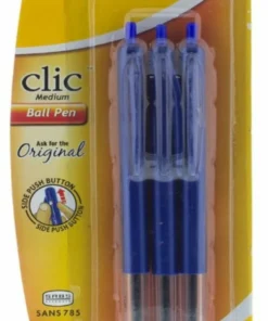BIC Clic Medium Ballpoint Pens Blue Pack Of 3