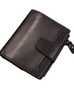 Bifold Multi-Card Leather Wallet with Pop-Up Card Holder and Coin Zip Closure - Black