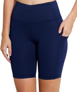 Biking Yoga Running Stretch Short Leggings with Pockets - Navy - XL