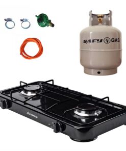 Black 2 Plate Gas Stove with Fittings & Gas Cylinder - 5kgDeals
