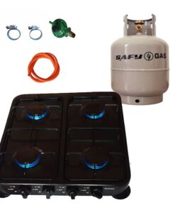 Black 4 Plate Gas Stove with Fittings & Gas Cylinder - 5kg