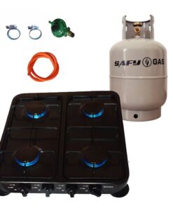 Black 4 Plate Gas Stove with Fittings & Gas Cylinder - 7kg