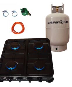 Black 4 Plate Gas Stove with Fittings & Gas Cylinder - 9kg
