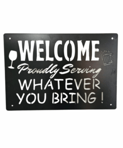 Black Braai Area Steel Decor Wall Art -We serve whatever you bring 50x34cm