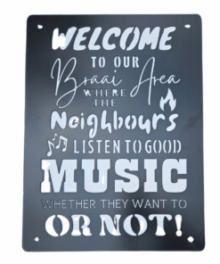 Black Braai Area Steel Decor Wall Art - Welcome to our braai area 50x38cm