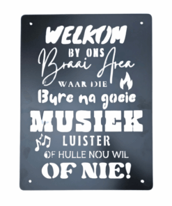 Black Braai Area Steel Decor Wall Art - Welkom by ons braai area 50x38cm