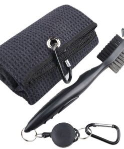 Black Club Groove Cleaner with Waffle Pattern Tri-fold Golf Towel - Black