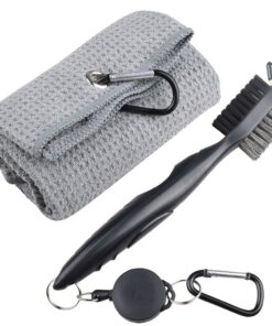 Black Club Groove Cleaner with Waffle Pattern Tri-fold Golf Towel - Grey