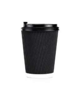 Black Ripple Disposable Coffee Cups with Lids (Pack of 50)