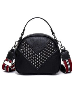 Black Vintage Studded Bag - Red Tartan Strap