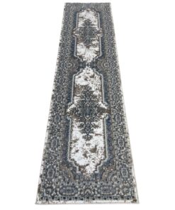 Blue, Brown Cream Kerman Design Runner Rug - 300 x 80 cm