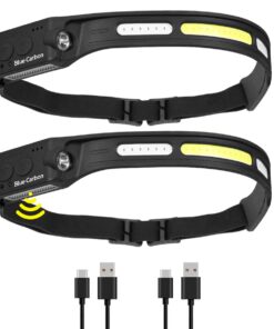 Blue Carbon 2-Pack LED Rechargeable Head Lamp Multi-Function Head Light