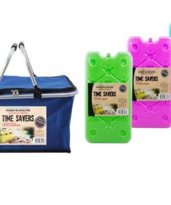 Blue Cooler Bags With Handles Nylon 46x28x22cm +3 Piece Ice Brick Boards 25x14cm