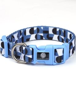 Blue Dog Collar with Fun Geometric Design - S