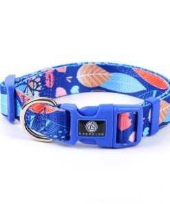 Blue Dog Collar with Fun Leaf Design - S