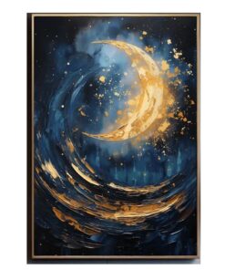 Blue, Gold Moon Cotton Canvas cm Abstract Wall Art
