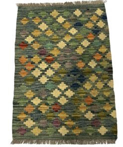Blue, Green Beautiful Handmade Kilim Choubi Small Rug - 90 x 60 cm