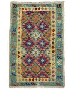 Blue, Green Exclusive Handmade Kilim Chobi Small Rug - 146 x 100 cm