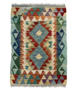 Blue Multi Color Authentic Handknotted Kilim Small Rug