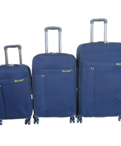 Blue Star - 3-Piece Navy Fabric Trolley Luggage Set with Spinner Wheels