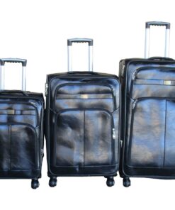 Blue Star -PU Leather 3-Piece Trolley Luggage Set, Spinner Wheels - Black