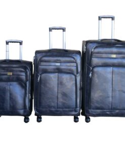 Blue Star -PU Leather 3-Piece Trolley Luggage Set, Spinner Wheels - Navy