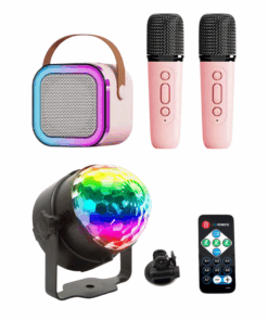 Bluetooth Karaoke System with Two Wireless Mics & LED RBG Disco Ball Lights