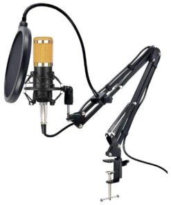 BM800 - Wired Condenser Microphone With Adjustable Arm Stand - Black & Gold